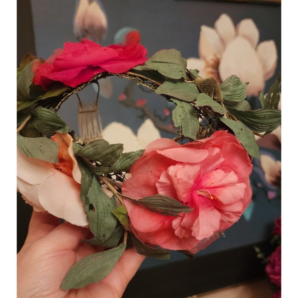 NEIMAN MARCUS Vintage Silk Flower Crown Romantic Garden Floral Headpiece Bridal - Picture 4 of 12